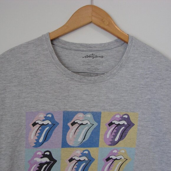 Rolling Stones Tee Shirt Top Lips Tongue Band Tee Gray Pastels Large - Picture 2 of 8